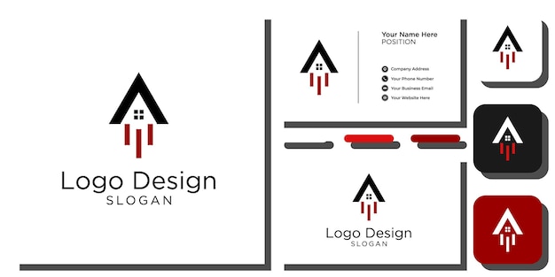 combinación de símbolo de diseño de logotipo lanzamiento de crecimiento de venta de hogar abstracto con plantilla de tarjeta de visita