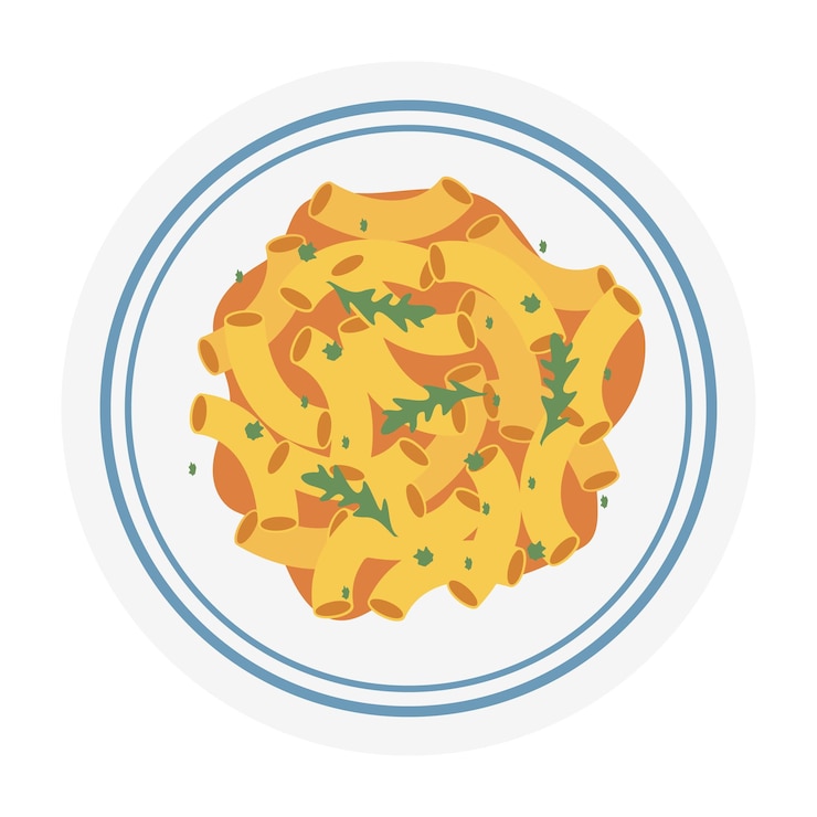 Vector combinaciones de pasta y ensalada ilustradas por vectores planos