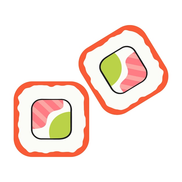 Combinaciones sabrosas de sushi con acompañamientos tradicionales japoneses Ilustración plana vectorial