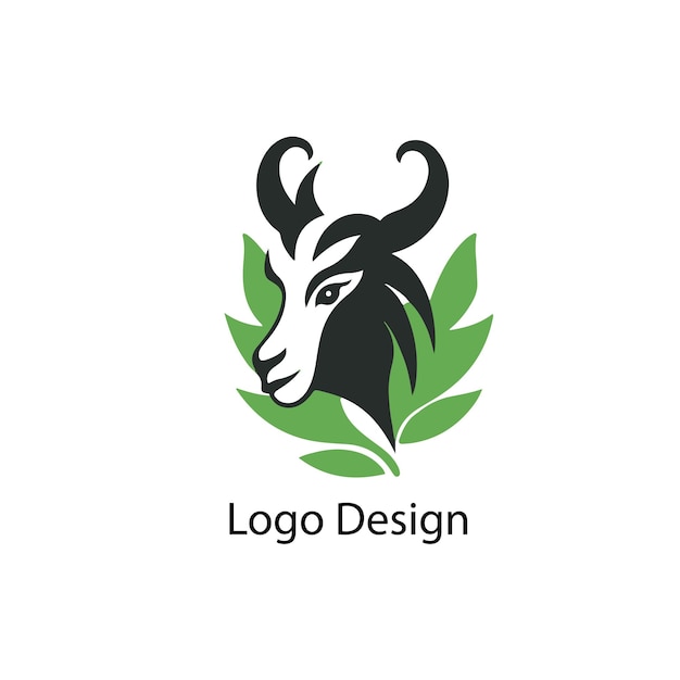 combinar cabra con logotipo de hoja icono plano simple negro sobre fondo blanco