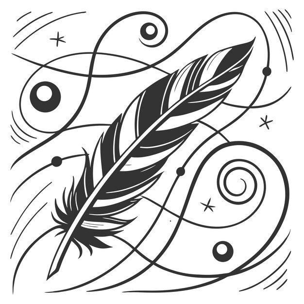 Combo artístico de pluma y flecha con diseños de garabateo lineal