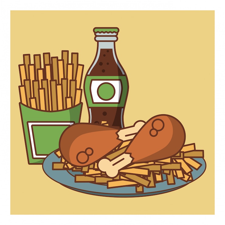 Vector combo de comida rápida de pollo frito