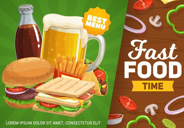 Combo de comidas y bebidas de carteles vectoriales de comida rápida