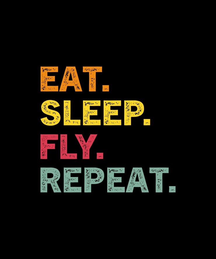 Come, duerme, vuela, repite el diseño de la camiseta retro vintage.