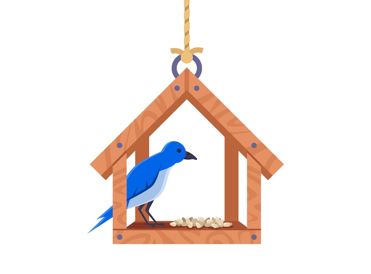 Vector el comedero de pájaros de madera alimenta a las aves silvestres ilustración vectorial plana