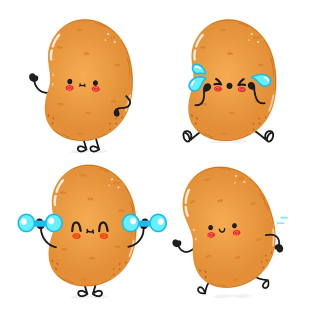 Comedia de personajes de patatas conjunto de vectores dibujados a mano estilo doodle ilustración de personajes de dibujos animados