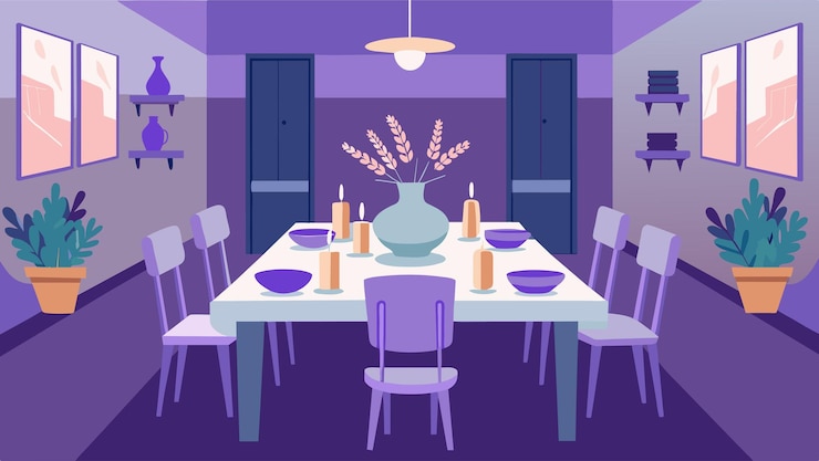 Vector el comedor se convierte en un entorno tranquilo con el suave olor de lavanda y romero creando un