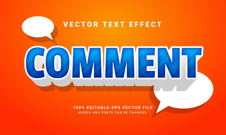Vector comentario efecto de estilo de texto editable 3d. efecto de texto de comentario con tema de color de sombra azul