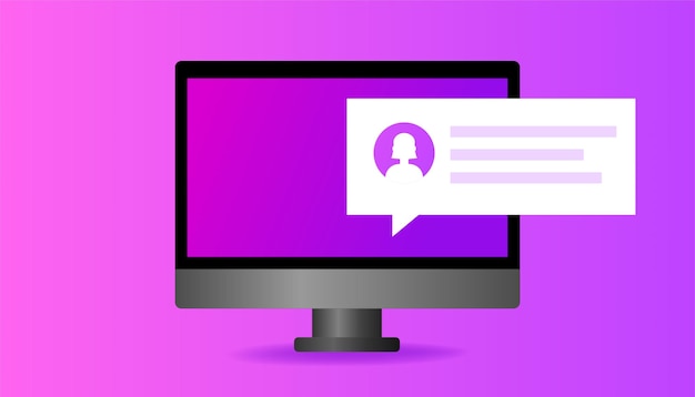 Comentario desde la pantalla del monitor Pantalla de monitor rosa plana plantilla de comentario de burbuja de habla Ilustración vectorial