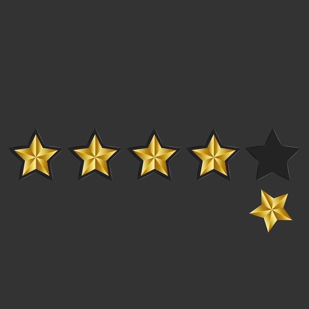 Comentarios 5 estrellas de oro pérdida de reputación en línea cliente revisión de producto concepto de calificación estilo 3d