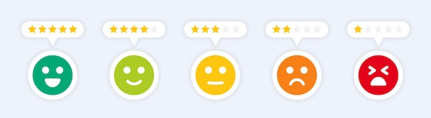 Comentarios con calificación de satisfacción de 1 estrella a icono de 5 estrellas.