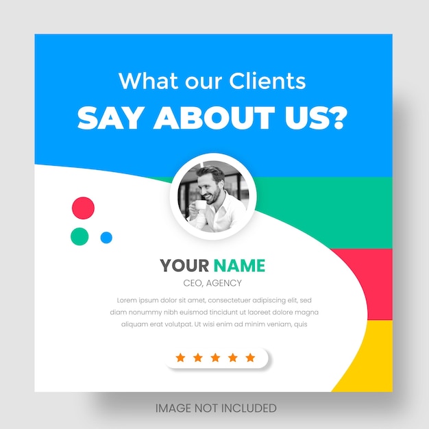 Comentarios de clientes o testimonios de clientes Plantilla de banner web de publicación en redes sociales de facebook o instagram