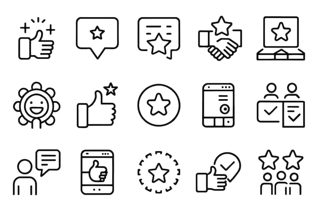 Comentarios de los clientes y testimonios relacionados con iconos de contorno de trazos editables establecidos ilustración vectorial plana aislada en fondo blanco