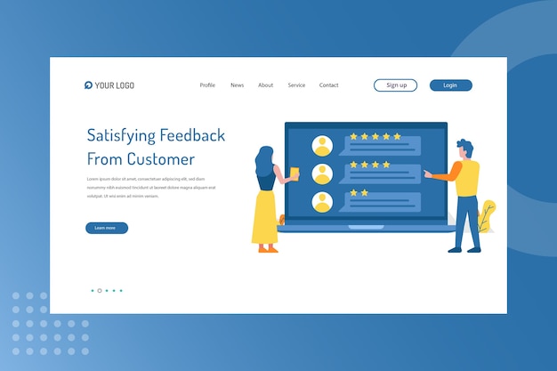 Vector comentarios satisfactorios del cliente en la página de destino