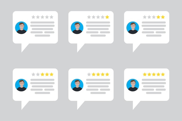 Comentarios de los usuarios. tarjeta de calificación de revisión de estrellas del cliente con calificación de persona de mensaje. comentario del cliente.