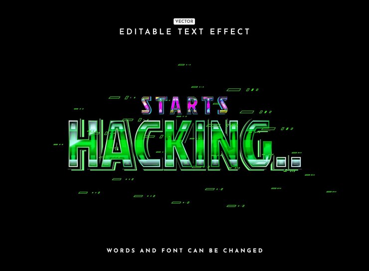 Vector comenzar a hackear cibernético hackear colorido moderno retro futurista efecto de texto cromo