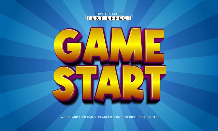 Vector comenzar el juego con un efecto de texto editable con un estilo de texto de juego y juego