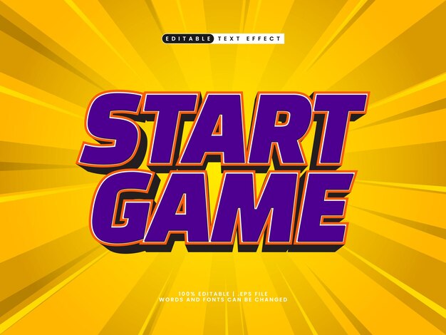 comenzar el juego efecto de texto editable en niños y estilo de texto del juego