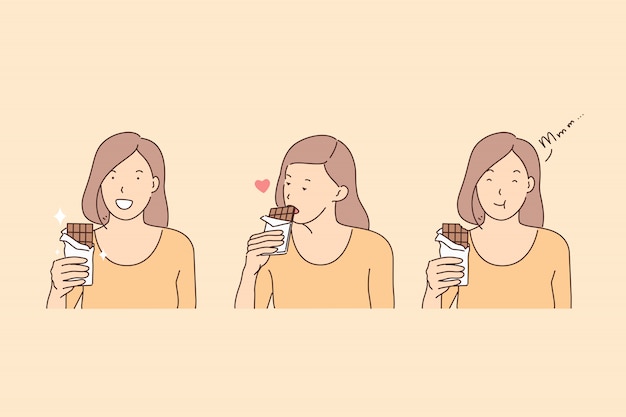 Comer chocolate, hormona de la felicidad, ilustración de producción de endorfinas