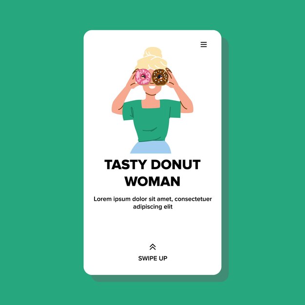 comer donut sabroso mujer vector dulce postre hembra niña persona dieta comer donut sabroso mujer web plano dibujos animados ilustración