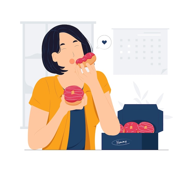 Vector comer donuts con ilustración de concepto de sabor diferente