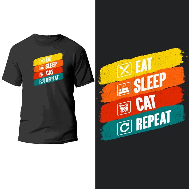 Vector comer dormir gato repetir diseño de camiseta.