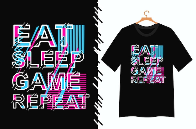 Comer, dormir, juego, repetir, camiseta, diseño