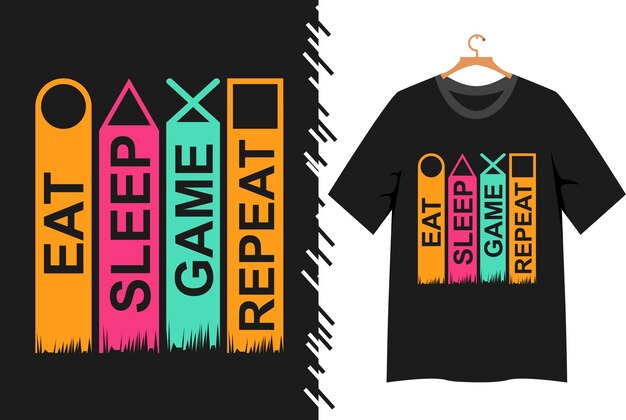 comer dormir juego repetir tipografía diseño de camiseta