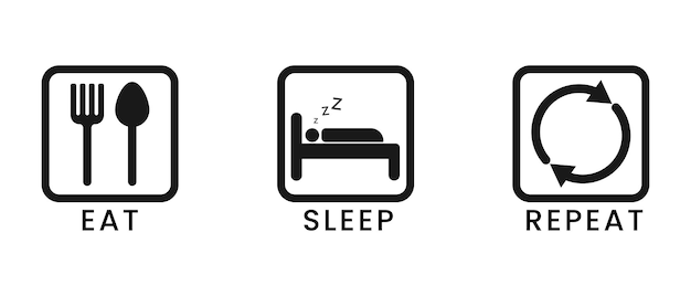 Comer dormir repetir el vector del símbolo del signo