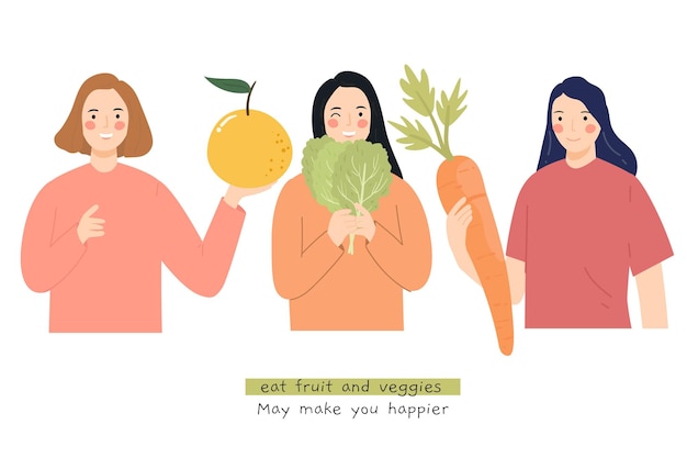 Comer frutas y verduras ilustración