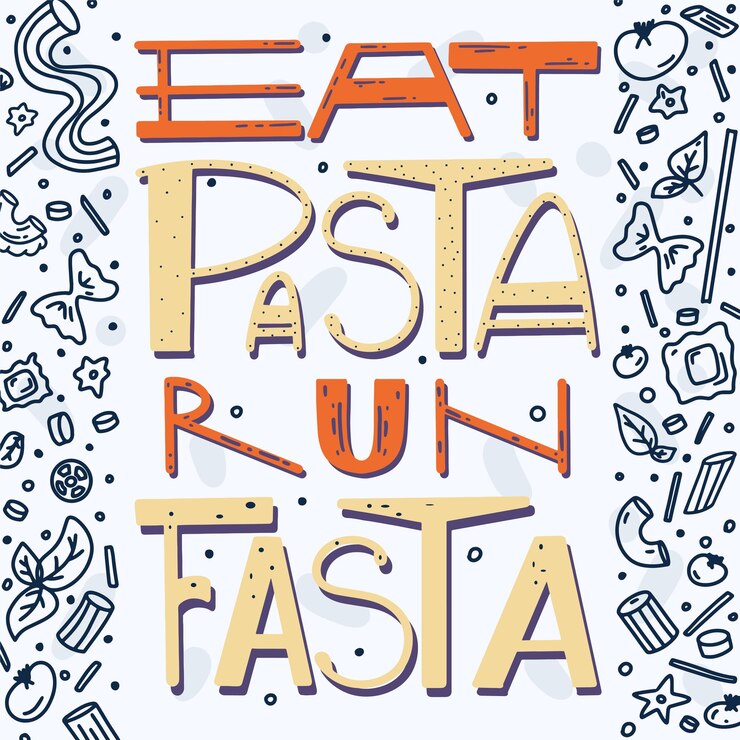 Vector comer pasta ejecutar fasta vector letras dibujadas a mano