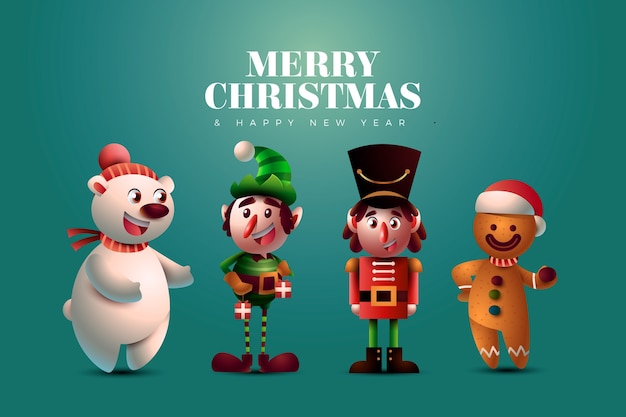 Vector comerciales realistas personajes de dibujos animados de navidad