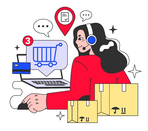 Comerciantes en línea de comercio electrónico que compran bienes en un sitio web o mercado seguro sin contacto