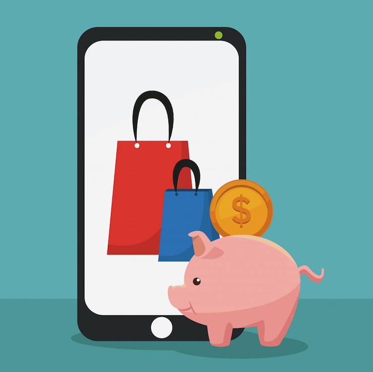 Vector comercio electrónico de compras en línea