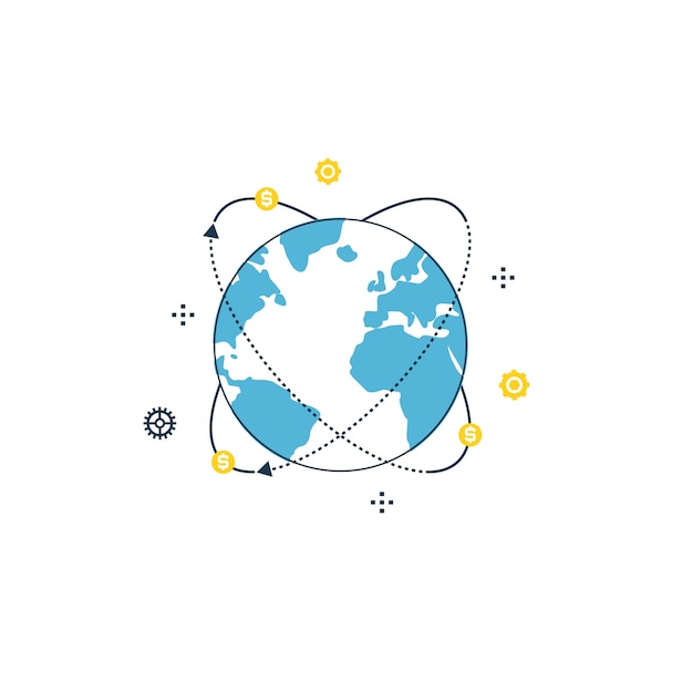 comercio global línea plana ilustración
