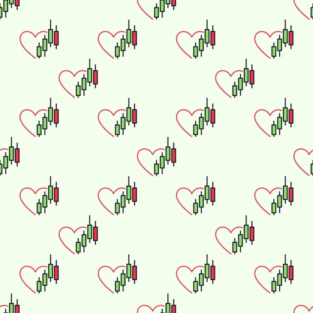 Comercio Gráfico y corazón Vector Combo Cripto Comercio de colores patrón sin costuras