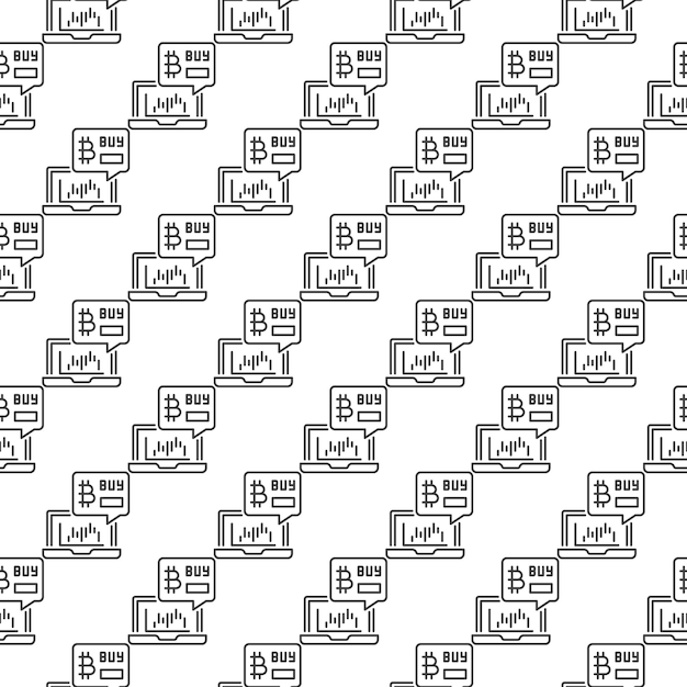 Comercio en el vector de computadora portátil Bitcoin Criptocurrency Comercio de línea delgada patrón sin costuras