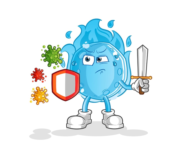 Vector el cometa azul contra la caricatura de virus. vector de mascota de dibujos animados