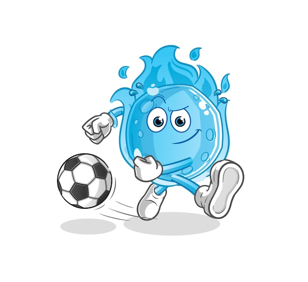 El cometa azul pateando la bola de dibujos animados. vector de mascota de dibujos animados