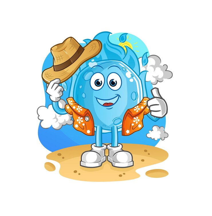 Vector el cometa azul se va de vacaciones. vector de mascota de dibujos animados