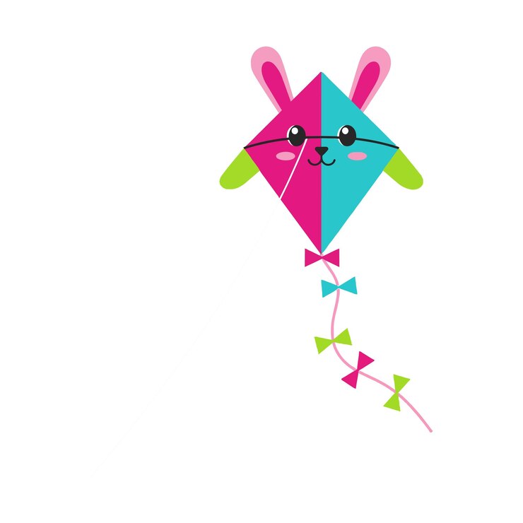 Vector una cometa colorida en forma de conejo con características lúdicas en una ilustración vectorial plana