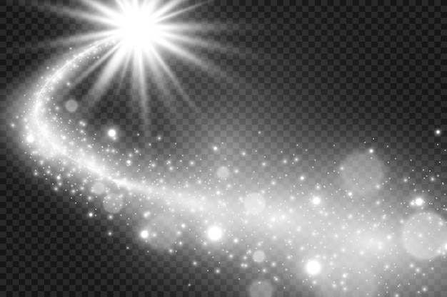Cometa sobre un fondo transparente Estrella brillante Hermoso camino estrellado Estrella fugaz Cola de cometa