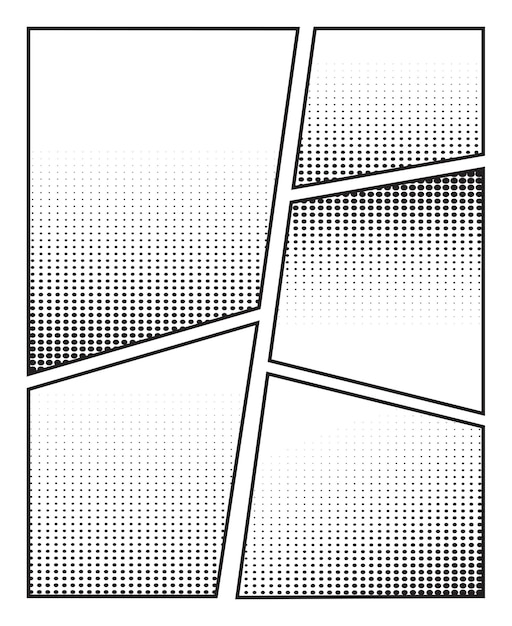 Comic book panel storyboard style blank manga cartoon panels template with halftone effect