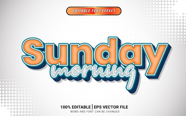 El cómic de dibujos animados vintage del domingo por la mañana diseño de efectos de texto vectorial 3D