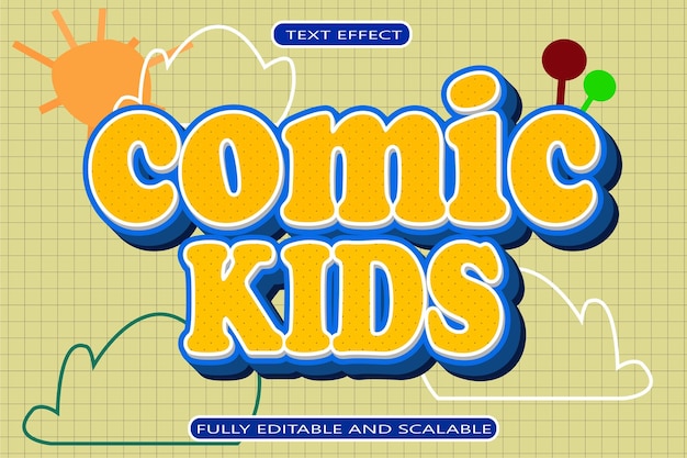Comic Kids Editable Text Effect 3 Dimension Relieve Estilo moderno