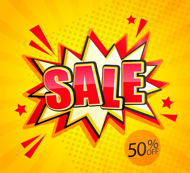 Vector comic sale boom banner en estilo retro pop art