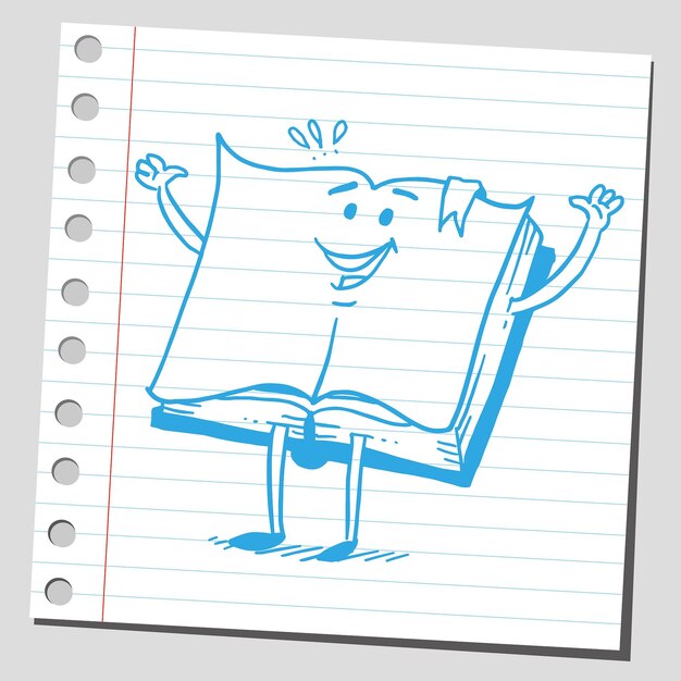 Vector comico personaje de dibujos animados de libro abierto