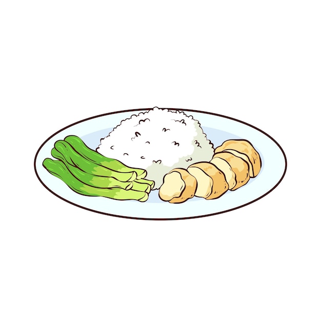 comida de arroz hainan dibujada a mano
