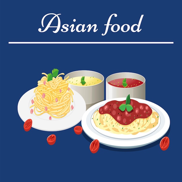 Comida asiática dibujada a mano