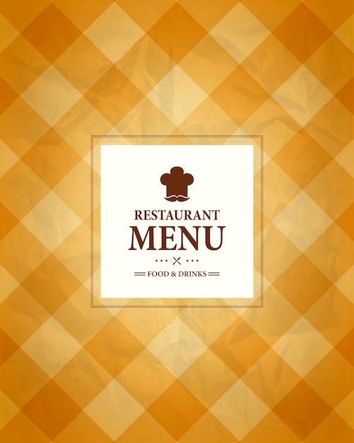 Comida y bebidas del menú del restaurante en un fondo de mantel de estilo retro